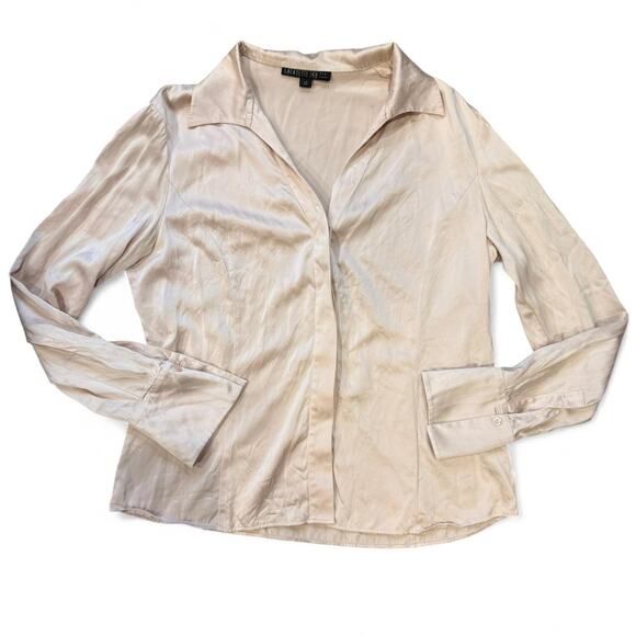 90s coquette minimalistic pale pink button up 100% silk blouse womens size 12 - Picture 1 of 8